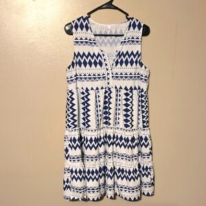 Sleeveless Mini Dress White Blue Womens Size Large